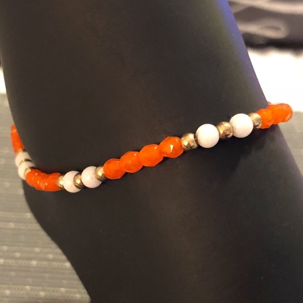 Orange & White Beaded Handmade Ankle Bracelet